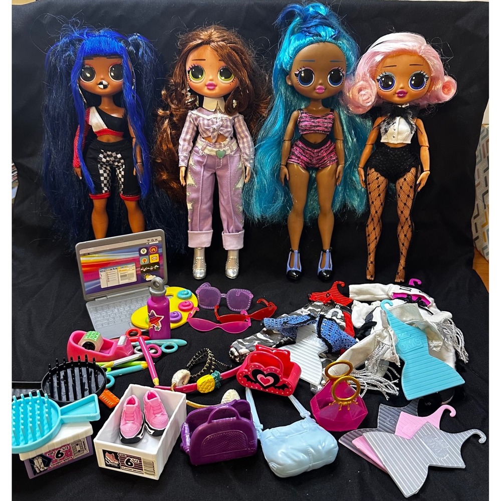LOL Surprise OMG Doll Lot 4 Fashion Dolls Pets Accessories Moonlight BB Gurl Pwr